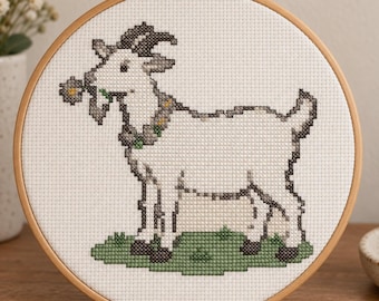 Goat Cross Stitch Pattern | Animal Cross Stitch | Daisy Chain Farm Animal | PDF Pattern | Instant Download | Large Print Chart