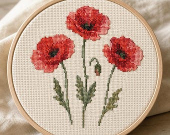 Watercolor Poppies Cross Stitch Pattern | Cottagecore Cross Stitch | Modern Cross Stitch | PDF Pattern | Instant Download | Digital Download