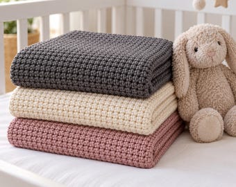 Charcoal Linen Stitch Security Blanket Crochet Pattern | Textured Baby Blanket | 6 Sizes Security to Crib | Baby Shower Gift | PDF Download