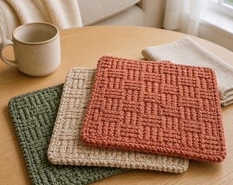 Crochet Potholder Pattern, Plum Purple Potholder Set, Easy Beginner Pot Holder and Trivet, Kitchen Decor, PDF Instant Download
