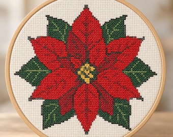 Poinsettia Cross Stitch Pattern | Christmas Cross Stitch | Christmas Flower | PDF Pattern | Instant Download | Large Print Chart