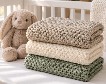 Oatmeal Griddle Stitch Bassinet Blanket Crochet Pattern | Textured Baby Blanket | 6 Sizes Security to Crib | Nursery | PDF Instant Download