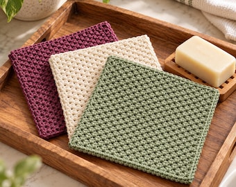 Crochet Dishcloth Pattern, Mulberry Dishcloth Set, Easy Beginner Kitchen Cloth, Farmhouse Kitchen Decor, PDF Instant Download