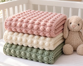 Blush Pink Bobble Crib Blanket Crochet Pattern | Textured Baby Blanket | 6 Sizes Lovey to Crib | Nursery | PDF Instant Download | US Terms
