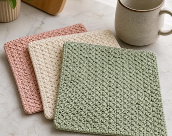 Crochet Dishcloth Pattern, Blush Pink Dishcloth Set, Easy Beginner Kitchen Cloth, Farmhouse Kitchen Decor, PDF Instant Download