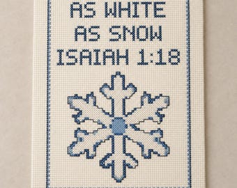 As White As Snow Cross Stitch Pattern | Christmas Cross Stitch | Isaiah 1 18 Winter Snowflake Scripture Sampler | PDF Pattern
