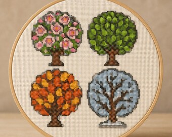 Four Seasons Tree Cross Stitch Pattern | Counted Chart PDF Set | Instant Download | Large Print Chart | Whole Stitches Only | Seasonal Decor