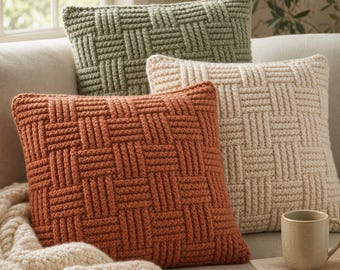 Plum Purple Basket Weave Pillow Crochet Pattern | PDF Pattern | Easy Crochet | Boho Den | Instant Download | Cushion Cover | US Terms