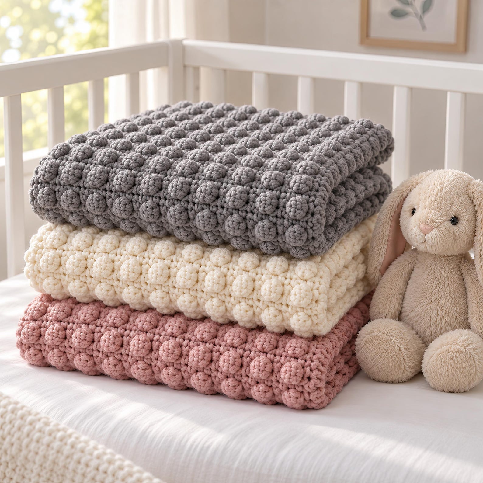 Storm Gray Bobble Throw Blanket Crochet Pattern | Textured Baby Blanket