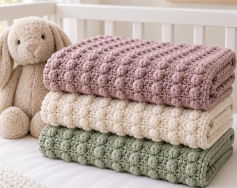 Mauve Bobble Receiving Blanket Crochet Pattern | Textured Baby Blanket | 6 Sizes Lovey to Crib | Newborn Gift | PDF Instant Download