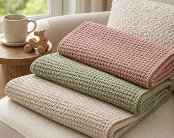 Olive Green Stroller Blanket Crochet Pattern | Easy Half Double Crochet Baby Blanket | 4 Sizes Lovey to Twin | Nursery | PDF Download