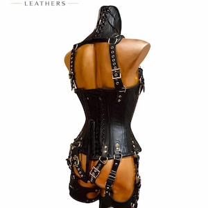 Faux Leather Corset Harness: High Neck, Adjustable Straps, Gothic Lingerie Outfit image 2
