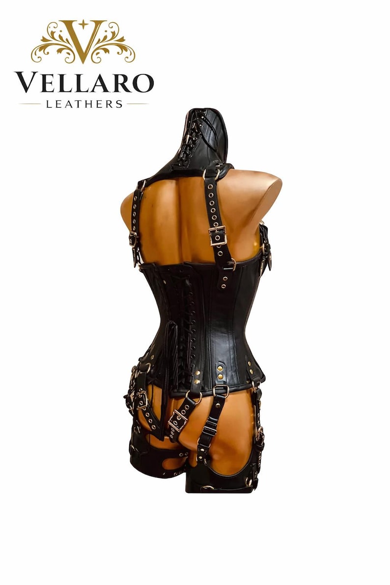 Faux Leather Corset Harness: High Neck, Adjustable Straps, Gothic Lingerie Outfit image 2