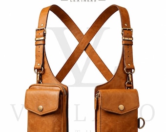 Premium Full-Grain Leather Anti-Theft Double Shoulder Holster Bag – Adjustable Concealed Crossbody Chest Pack with Dual Flap Utility Pouches