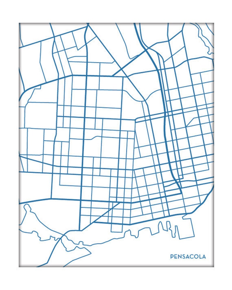 Pensacola City Map Print / Florida Map State Poster Dorm Decor Grad Gift / 8x10 Digital Print / Choose your color image 2