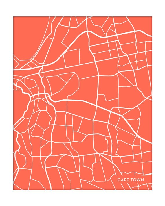 Cape Town City Map Art Print / South Africa Wall Art Line Poster / 8x10