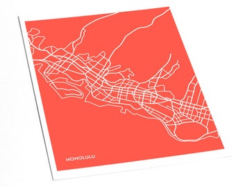 Honolulu City Map Line Art / Hawaii Grad Gift University Map / 8x10 Dorm Decor / Choose your color