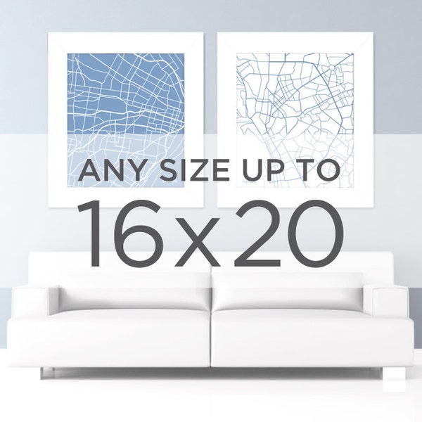 16x20" City Map Poster: Choose Your City and Color