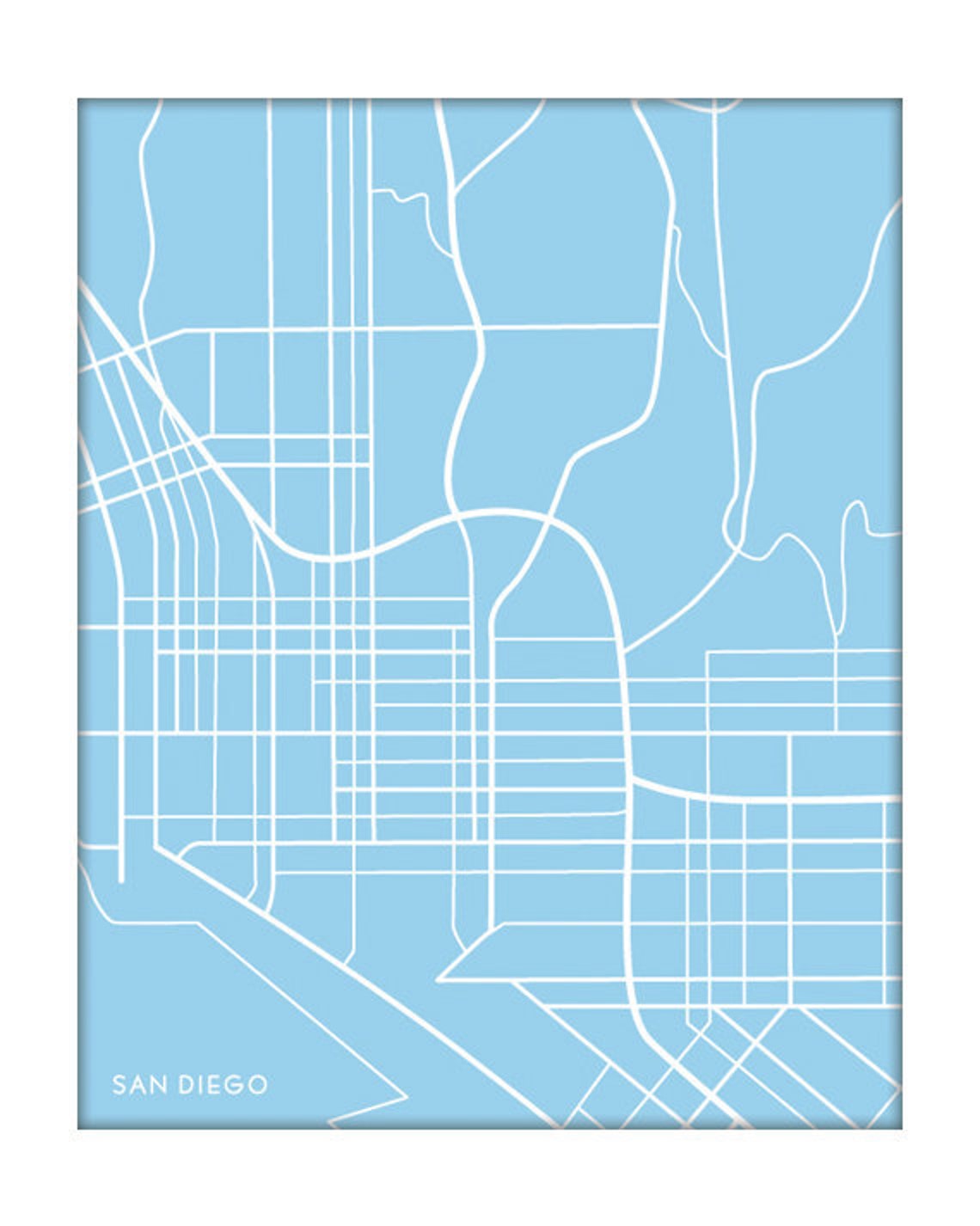 San Diego Custom Map Art Print / California City Map Wall Poster / 8x10 ...
