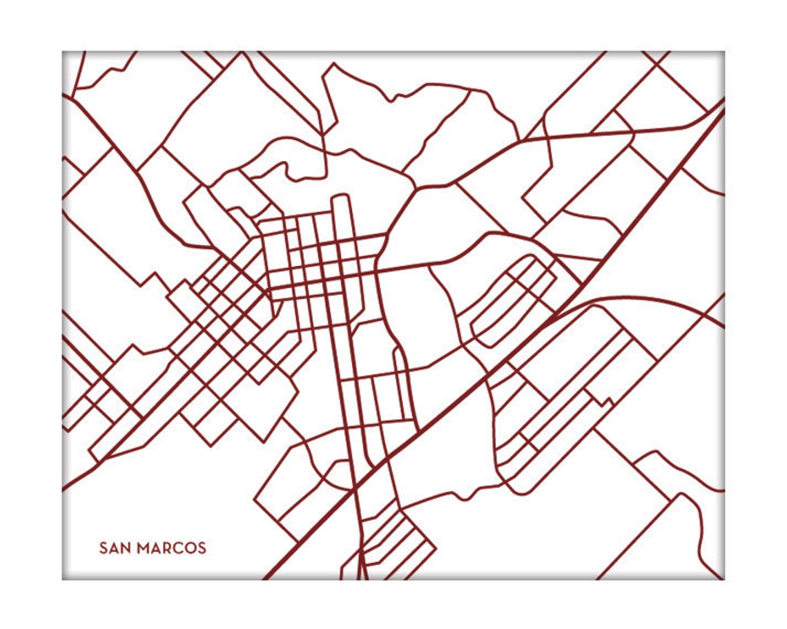 San Marcos TX City Map Print / Texas State University Grad Gift Dorm
