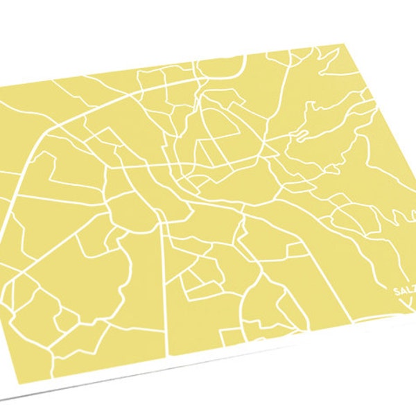 Salzburg City Map Wall Print / Austria Map Poster Line Art 8x10 / Wall Art Poster