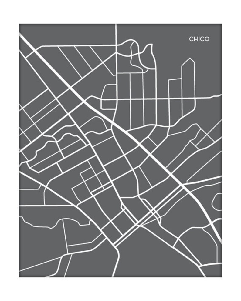 Chico Map Art City Print / California State University Poster Artwork / 8x10 / Choose your Color image 2