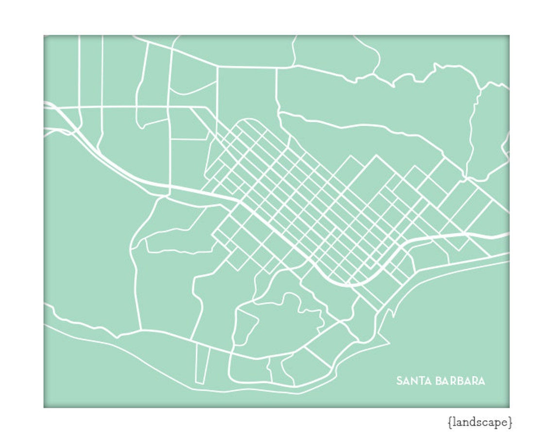 Santa Barbara Map Art City Print / UCSB Grad Gift Poster Wall Art ...