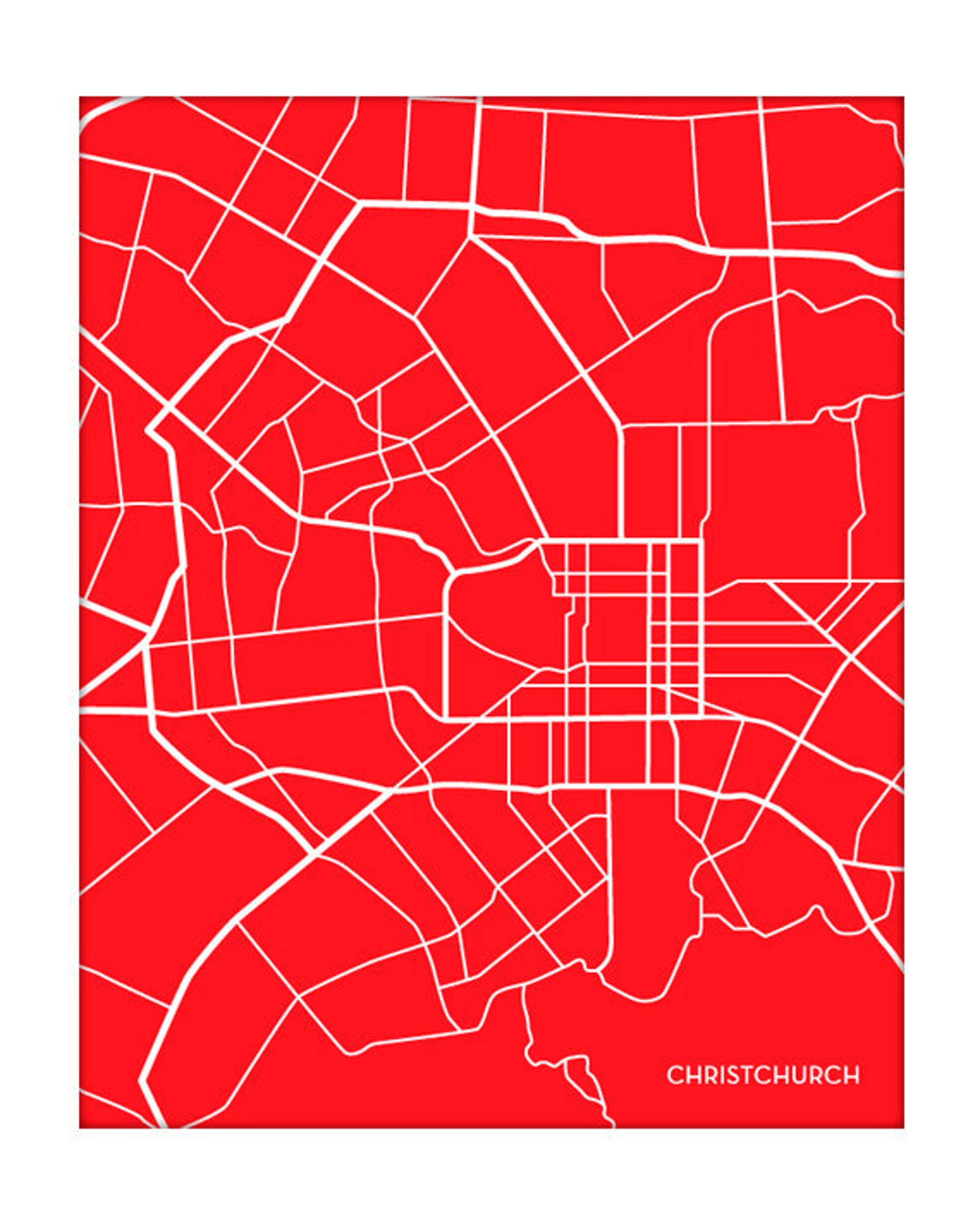 Christchurch City Map Poster / New Zealand Art Print Abstract Wall