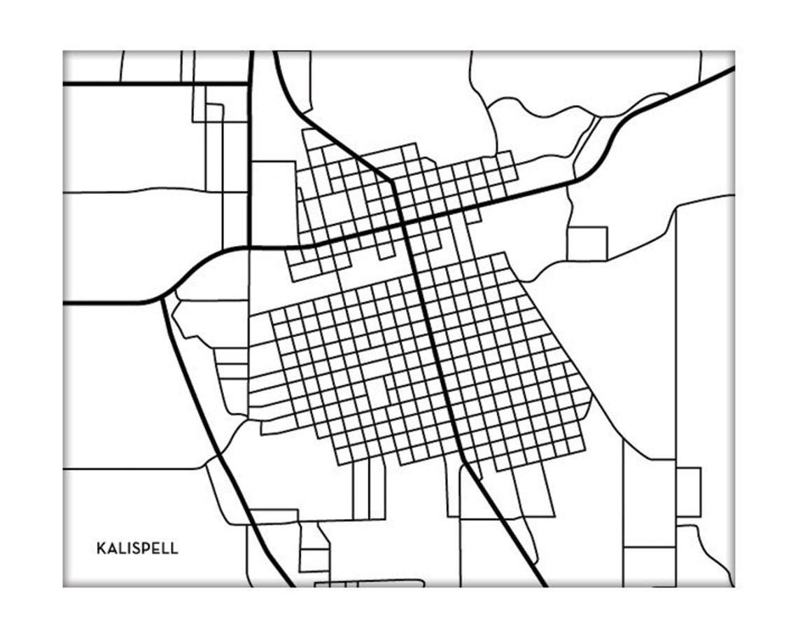 Kalispell City Map Art Print / Montana Line Map Art / 8x10 Wall Art / Choose Your Color - Etsy