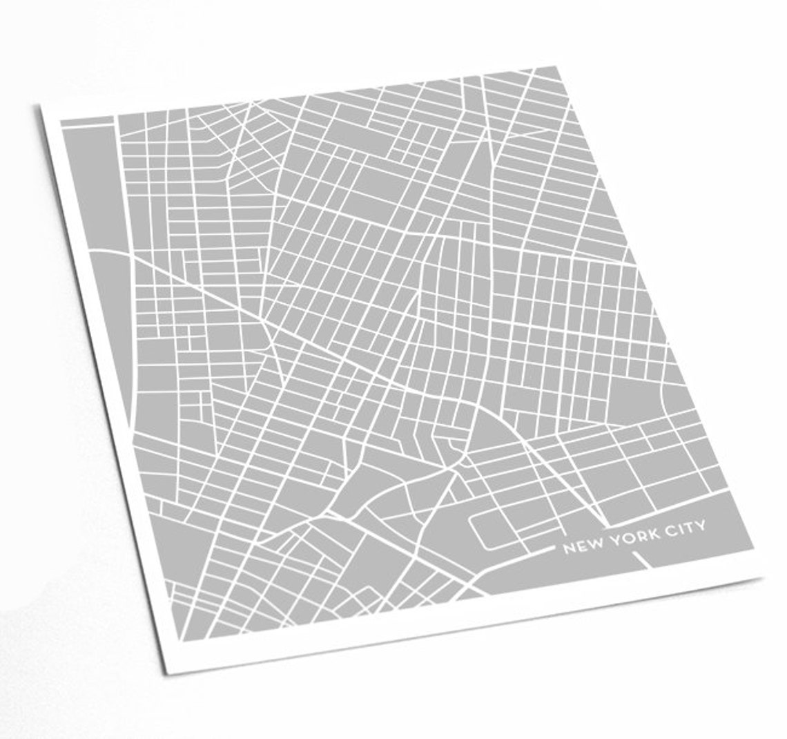 New York City Map Art Print / Downtown NYC Poster Art Print / Etsy
