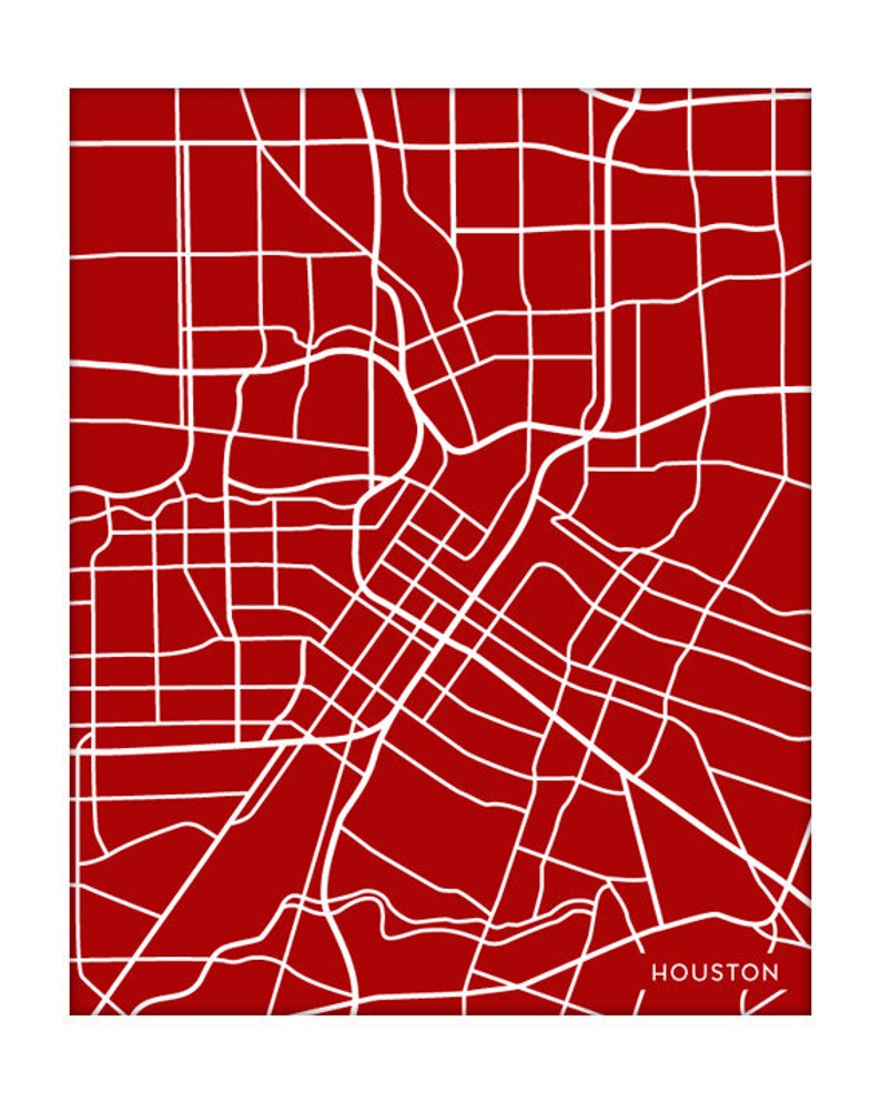 Houston Map Art City Print / University of Houston Texas Poster / 8x10 / Personalized colors image 2