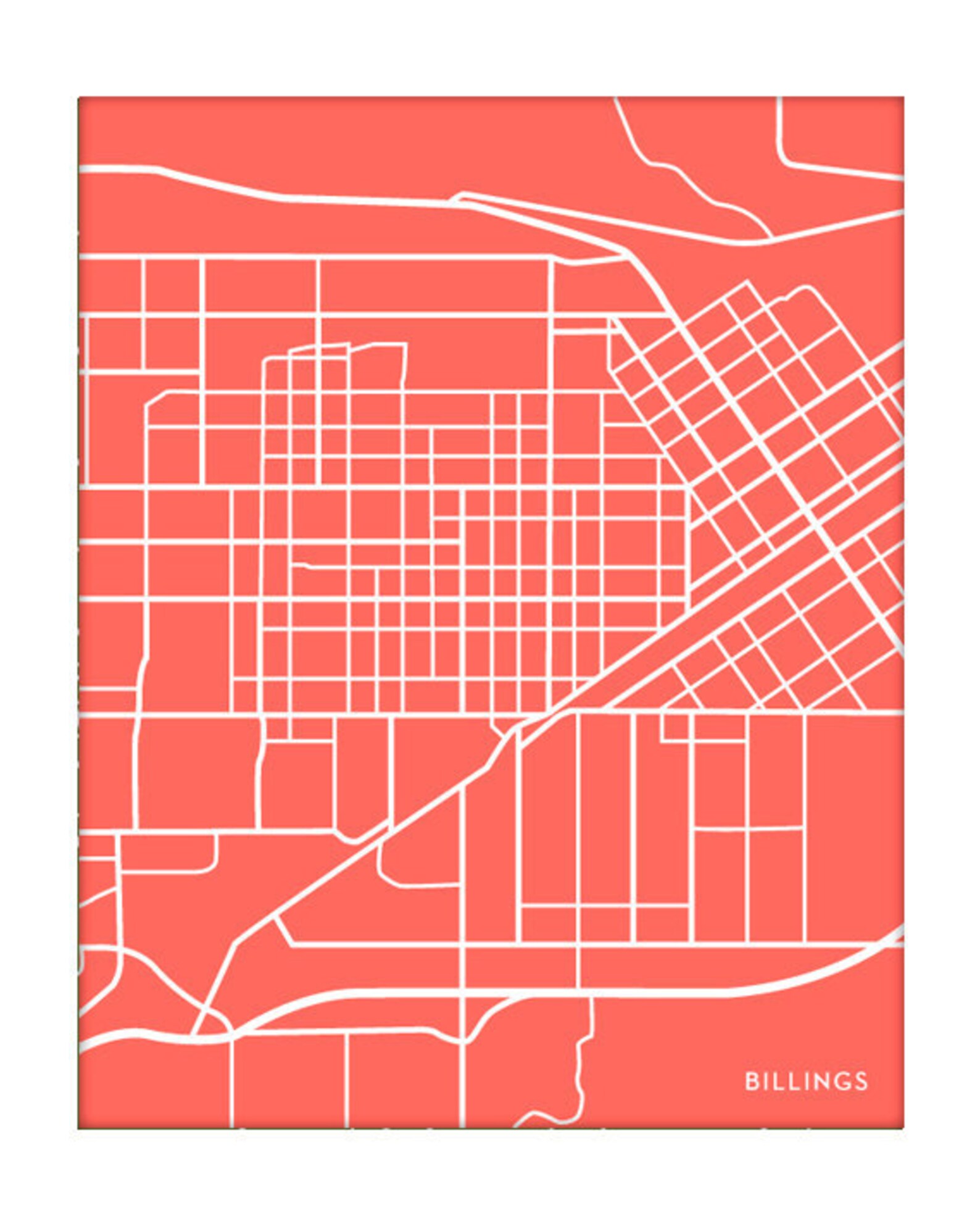 Billings MT City Print Street Map / Montana Map Art Poster / 8x10 Personalized Print / Choose