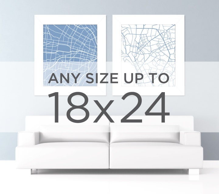 18x24 City Map: Choose Your City / Wall Art Poster / Digital Print 