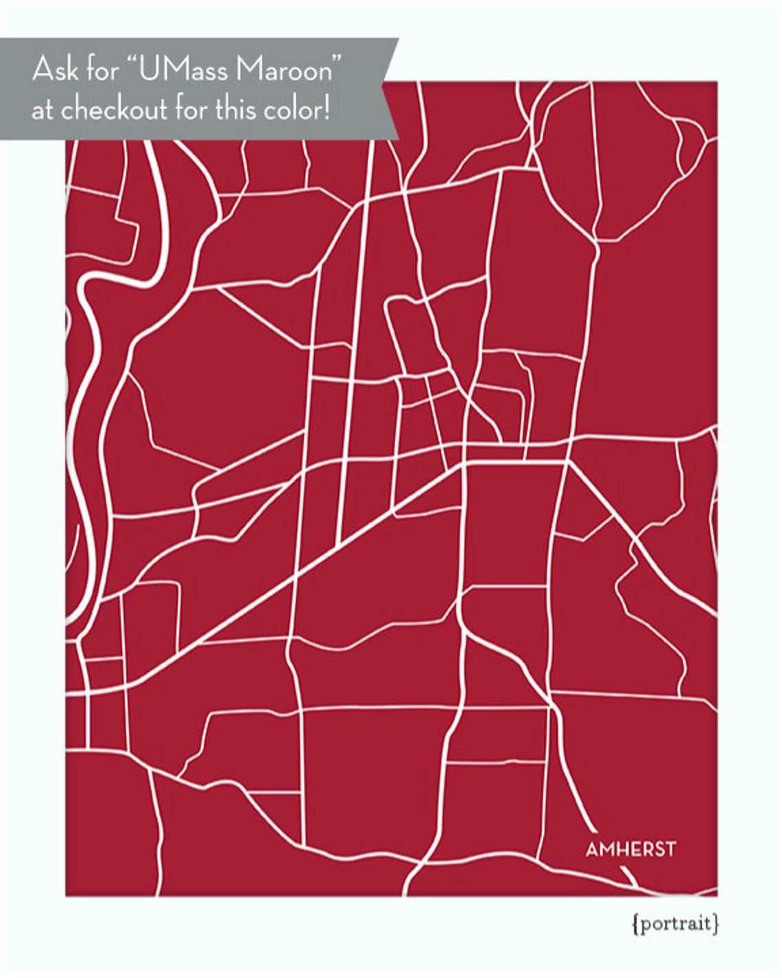 Amherst City Map Digital Print / University of Massachusetts Grad Gift Wall Art / 8x10 ...