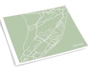 Hilton Head, SC City Map / South Carolina Art Print Vacation Map / 8x10 Giclee Print / Choose your color