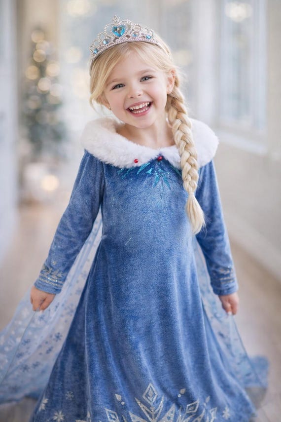 winter elsa dress Frozen Elsa Snow Queen Costume Dress for Girls Winter Birthday Party Cape Outfit