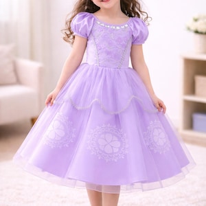 Prinsessan Sofia-inspirerad lila prinsesskostym för flickor, födelsedagsfest, cosplay-outfit för barn