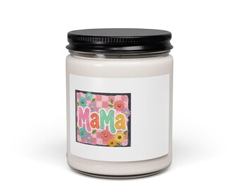 Bougie florale maman | Pot de soja de 9 oz, motif de fleurs roses