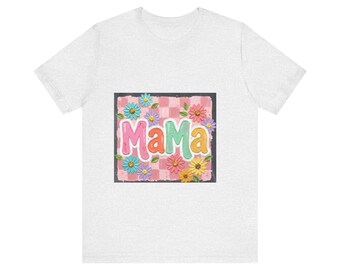 -shirt à motif floral en damier maman | T-shirt avec texte pour maman