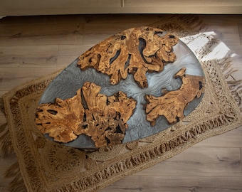 Olive Wood Epoxy Resin Coffee Table – Live Edge River Natural Wood Slab