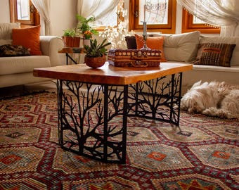 Rustic Tree Metal Coffee Table Base, Handmade Steel Furniture Legs