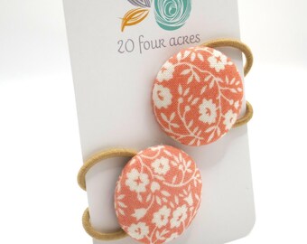 Hair Button Elastics Coral Florals - Set of 2 - Ideal Gift - 28mm - Pony Tail Holder
