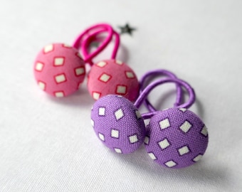 2 Sets Button Hair Elastics Purple and Pink 19mm Buttons - Small Elastics Suitable for Fine Hair or Child Toddler