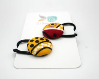 Indigenous Print Pony Tail Holder 23mm Elastic Hair Tie - Set of 2