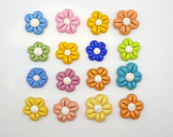 Polymer Clay Flower Set: Handmade Pastel Embellishments (16 Pieces)