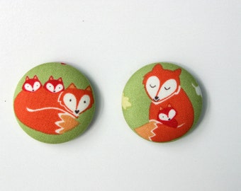 Mothers Day Fridge Magnets Set of 2 Fox Mama and Babies, Woodland Theme Fridge Magnets Fabric Button Magnet 38mm (1 1/2 inch)