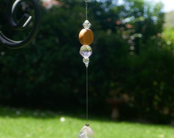 Beaded Suncatcher Mobile: Quartz Crystal, Polymer Clay, Glass Beads