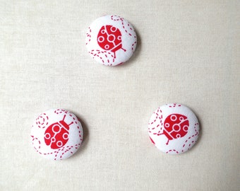 Fridge Magnets - Set of 3, Ladybird fabric Fridge Magnets - Lady Beetle Fabric Button Magnet Great for Kitchen or Office