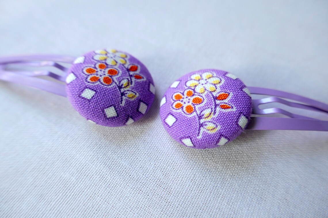 Purple Floral Hair Clips Set of 2 Ideal Gift 23 Mm Button Etsy