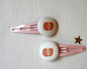 Hair Clips Hair Snaps Apple, Set of 2 - Ideal Gift - 23 mm Button Hair Slides